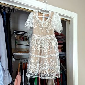 Ivy City Co Mini Venice Dress with Flutter Sleeves in Champagne